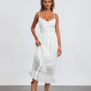 Summer Women's Spaghetti Strap Lace Patchwork Sling Dress