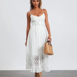 Summer Women's Spaghetti Strap Lace Patchwork Sling Dress