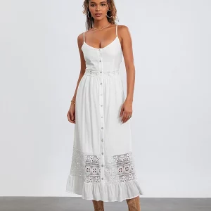 Summer Women's Spaghetti Strap Lace Patchwork Sling Dress