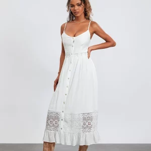 Summer Women's Spaghetti Strap Lace Patchwork Sling Dress