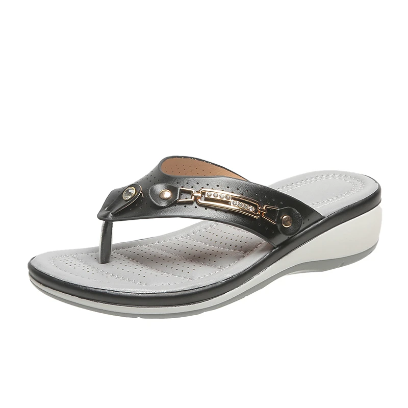 Summer Women's Wedge Slides with Metal Button - Platform Sandals for Beach & Leisure