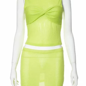 Summer Women's Y2K Two Piece Set: Ruched Mini Crop Top & Knitted Fashion Skirt