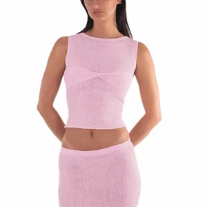 Summer Women's Y2K Two Piece Set: Ruched Mini Crop Top & Knitted Fashion Skirt