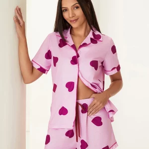 Sweet Heart Print Short Sleeves Shirt & Shorts Set