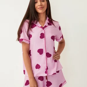 Sweet Heart Print Short Sleeves Shirt & Shorts Set