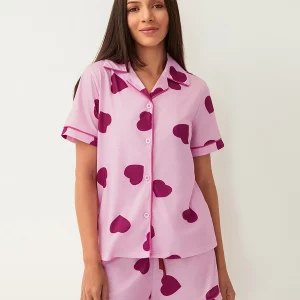 Sweet Heart Print Short Sleeves Shirt & Shorts Set