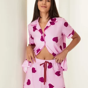 Sweet Heart Print Short Sleeves Shirt & Shorts Set