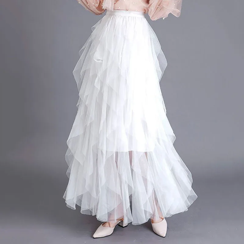 Tiered Tulle Midi Skirt for Women | Tea-Length A-Line Petticoat with Elastic Waist