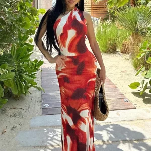 Trendy Tie Dye Maxi Dress for Women | Elegant Sleeveless Body-shaping Robe | Vacation Vestidos