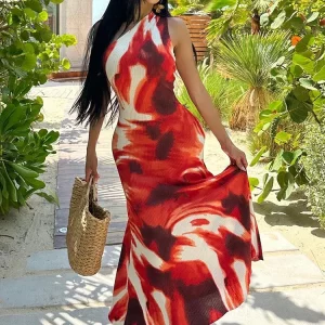 Trendy Tie Dye Maxi Dress for Women | Elegant Sleeveless Body-shaping Robe | Vacation Vestidos