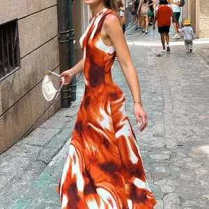 Trendy Tie Dye Maxi Dress for Women | Elegant Sleeveless Body-shaping Robe | Vacation Vestidos