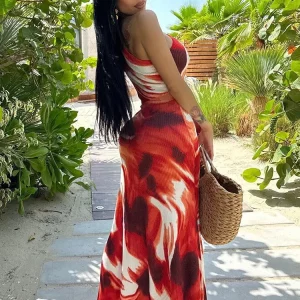 Trendy Tie Dye Maxi Dress for Women | Elegant Sleeveless Body-shaping Robe | Vacation Vestidos