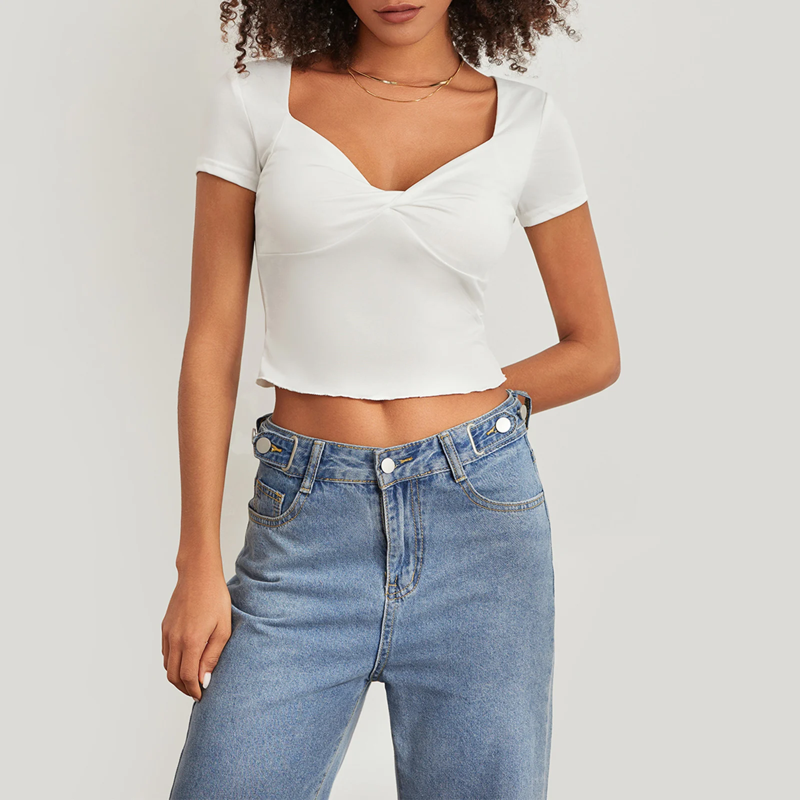 Twisted Short Sleeve Crop Top Women Casual Streetwear