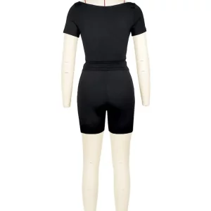 V-Neck Pleated Top & Tight Shorts Set | Women's Sexy 2-Piece Outfit | 202