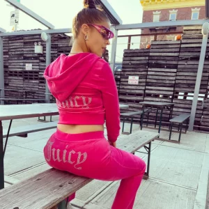 Velvet Spring Tracksuit Set: Juicy Apple Hoodie & Pants with Diamonds