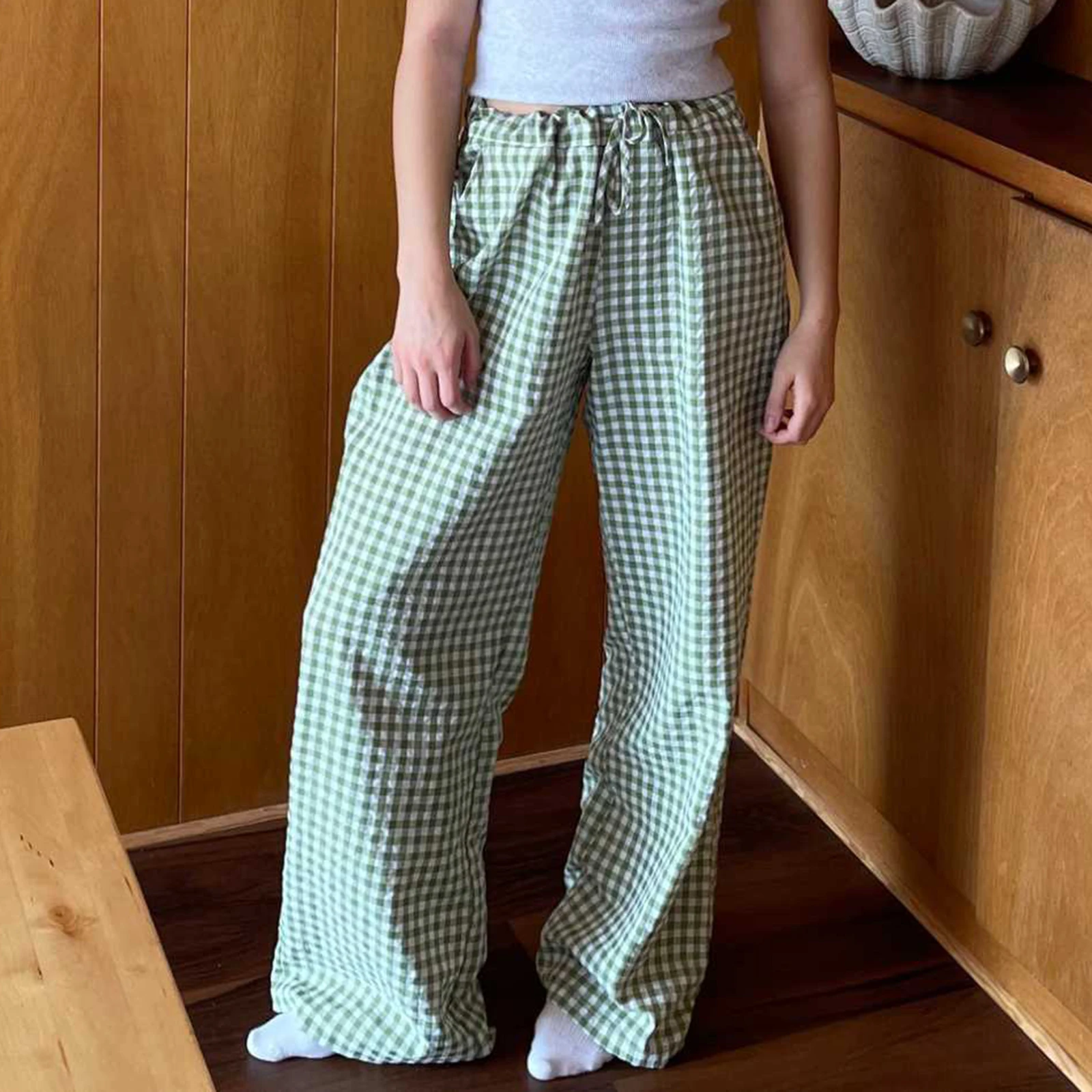 Vintage 2000s Wide Leg Plaid Pants for Women