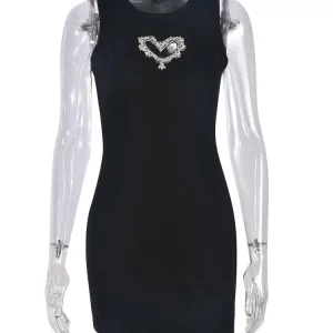 Vintage Black Rhinestone Dress | Sleeveless Body-Shaping Robe for Women | Sexy O-Neck Hipster