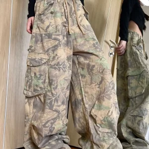 Vintage Camo Cargo Jeans for Women - American Street Style Straight Leg Pants