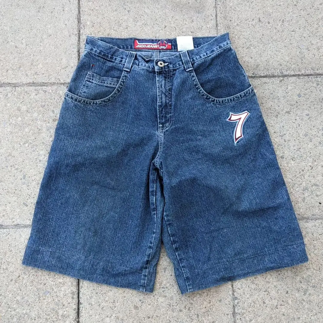 Vintage Denim Y2K Gym Shorts for Men - European & American Hip-hop Style