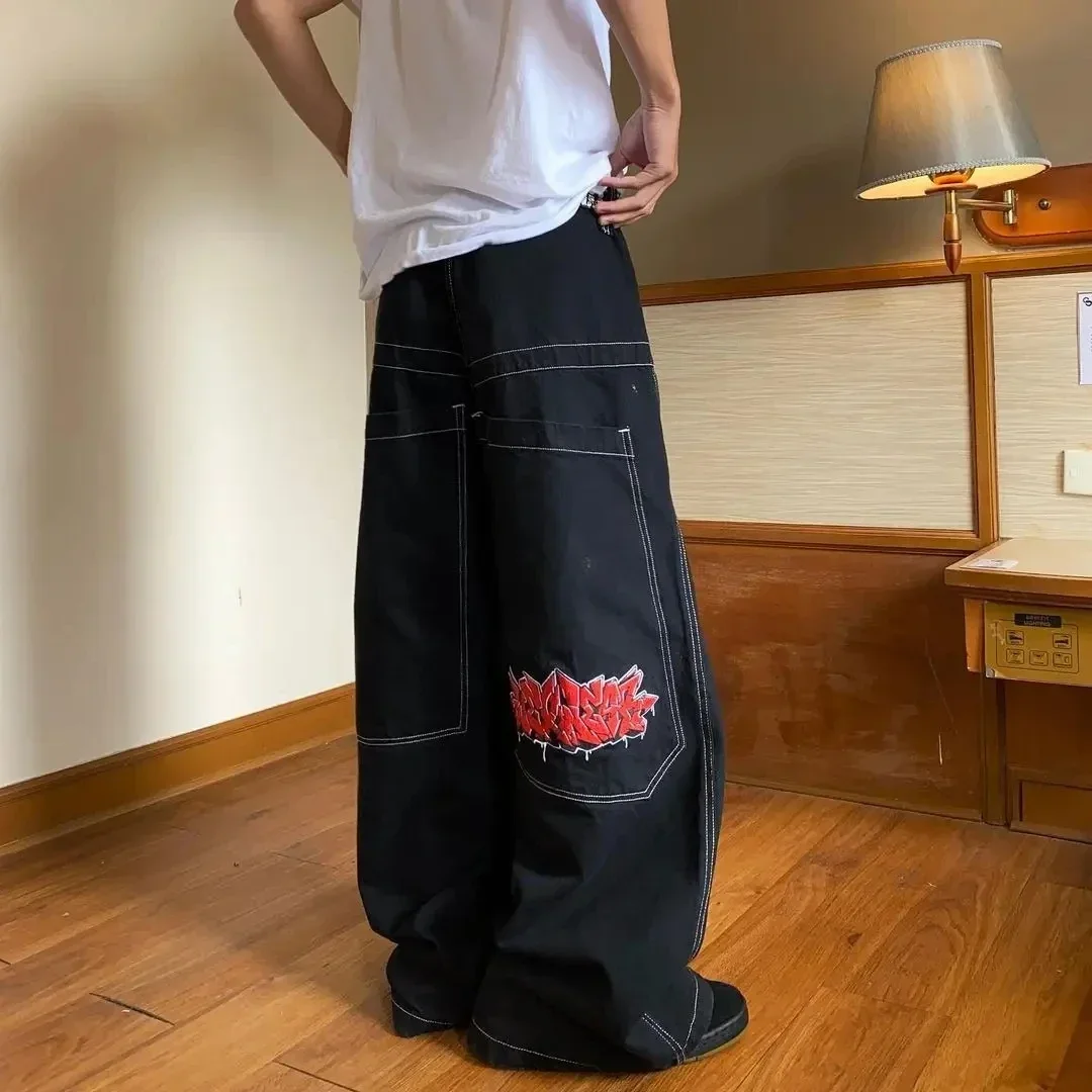 Vintage Harajuku High Waist Baggy Jeans with Rock Embroidery