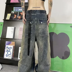 Vintage High Waist Wide Leg Denim Pants for Women