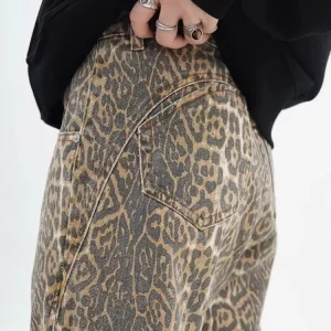 Vintage Leopard Print Loose Straight Leg Jeans - 2024 Spring Trend Women's Casual Wide Leg Pants