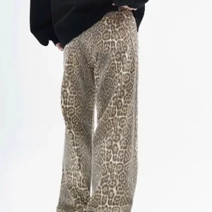 Vintage Leopard Print Loose Straight Leg Jeans - 2024 Spring Trend Women's Casual Wide Leg Pants