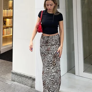 Vintage Leopard Print Slim Fit Long Skirt | 2024 Spring Summer Chic Streetwear