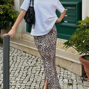 Vintage Leopard Print Slim Fit Long Skirt | 2024 Spring Summer Chic Streetwear