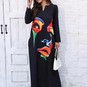 Vintage Style Black V-neck Long Sleeve Dress - Elegant Women's Autumn/Winter Party Wear