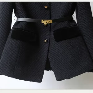 Vintage Tweed Jacket: Spring/Autumn Single Breasted Coat for Chic & Elegant Office Look