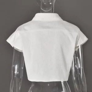 Vintage White T-Shirts Women's Casual 3D Pocket Crop Tops