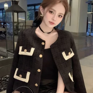 Vintage Woolen Tweed Jacket Coat for Women - High Quality Lady's Sweet Fragrant Outerwear