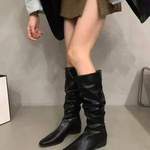 Western Style Pleated Slip-On Cowboy Boots for Women