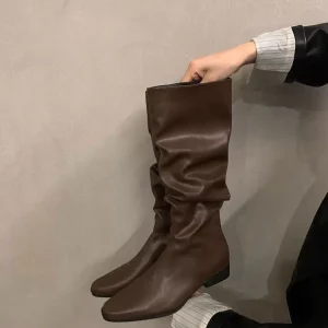 Western Style Pleated Slip-On Cowboy Boots for Women