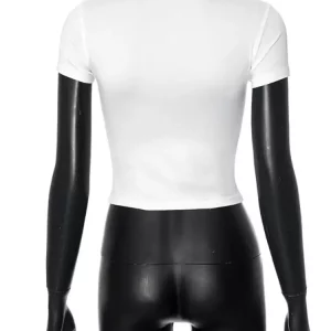 White 3D Body Print Women's Crop Top | Hipster O-Neck Tee