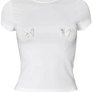 White Butterfly Print Women's Casual T-Shirt | Slim Fit O-Neck Tee for Summer 2024