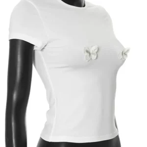 White Butterfly Print Women's Casual T-Shirt | Slim Fit O-Neck Tee for Summer 2024