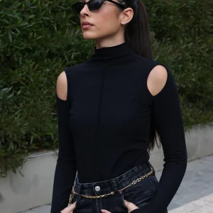 White Knitted Bodycon Turtleneck T-Shirt | 2024 Fashion | Long Sleeve Hollow Out Top for Women