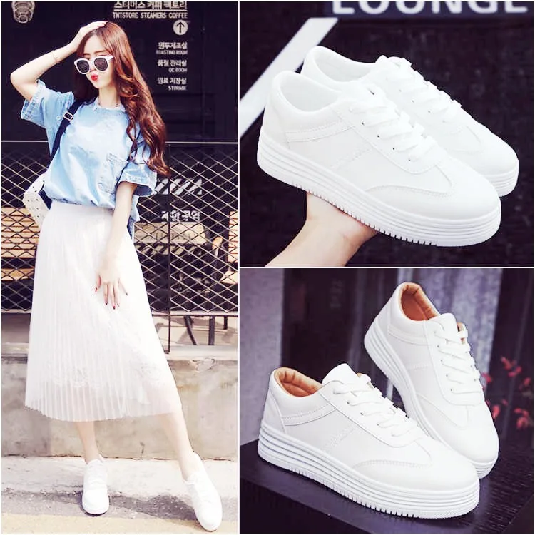 White Leather Platform Sneakers: Women's Trendy Casual Flats