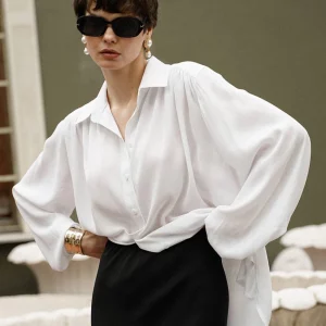 White Office Blouse 2024: Elegant Loose Fit Lapel Shirt