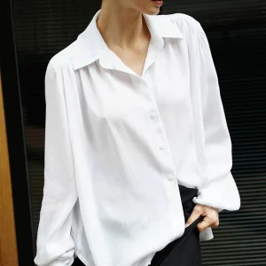 White Office Blouse 2024: Elegant Loose Fit Lapel Shirt