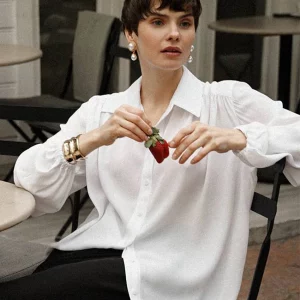 White Office Blouse 2024: Elegant Loose Fit Lapel Shirt