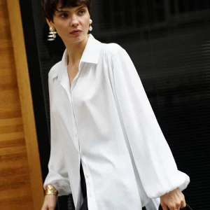 White Office Blouse 2024: Elegant Loose Fit Lapel Shirt