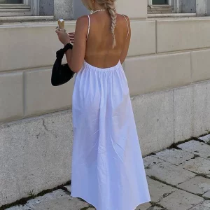 White Sleeveless Midi Dress for Women | Elegant Summer Holiday Fashion