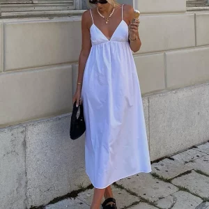 White Sleeveless Midi Dress for Women | Elegant Summer Holiday Fashion