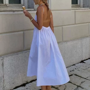 White Sleeveless Midi Dress for Women | Elegant Summer Holiday Fashion