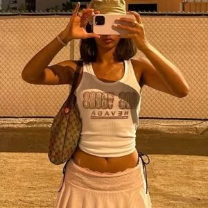 White Slim Tank Top Women's Hot Drilling Y2K Streetwear