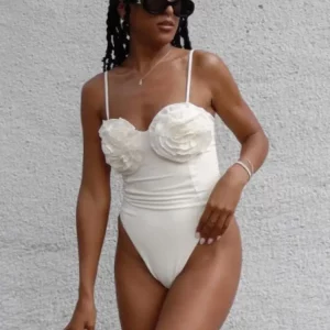 White Spaghetti Strap One Piece Swimsuit for Women - 2024 Summer Fashion