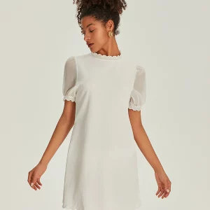 White Summer Short Dress for Women | Elegant Puff Sleeve Mini Dress